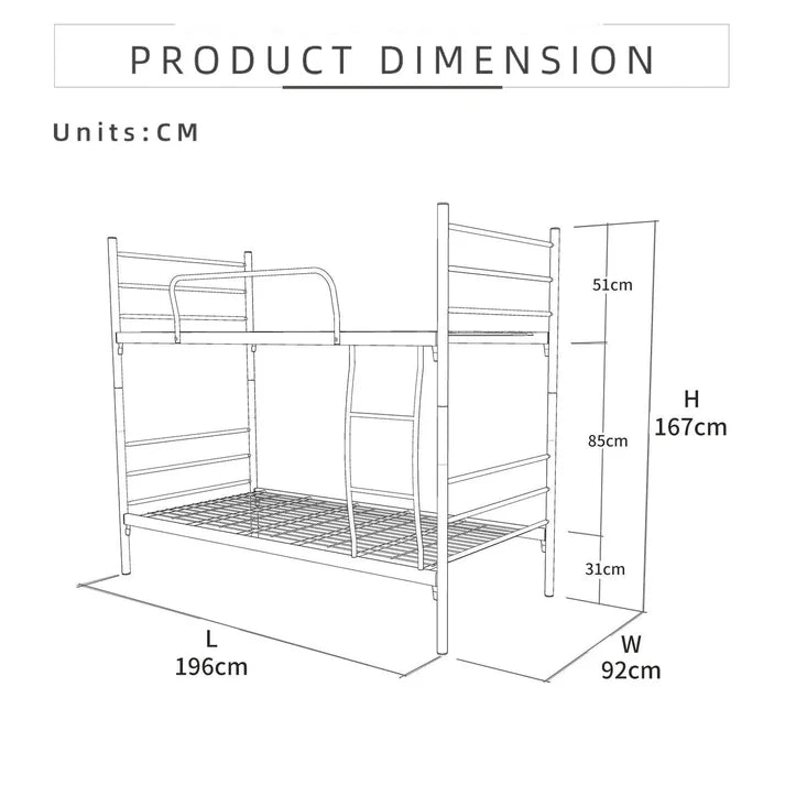 6.4FT Double Decker Single Metal Bed Frame / White Colour