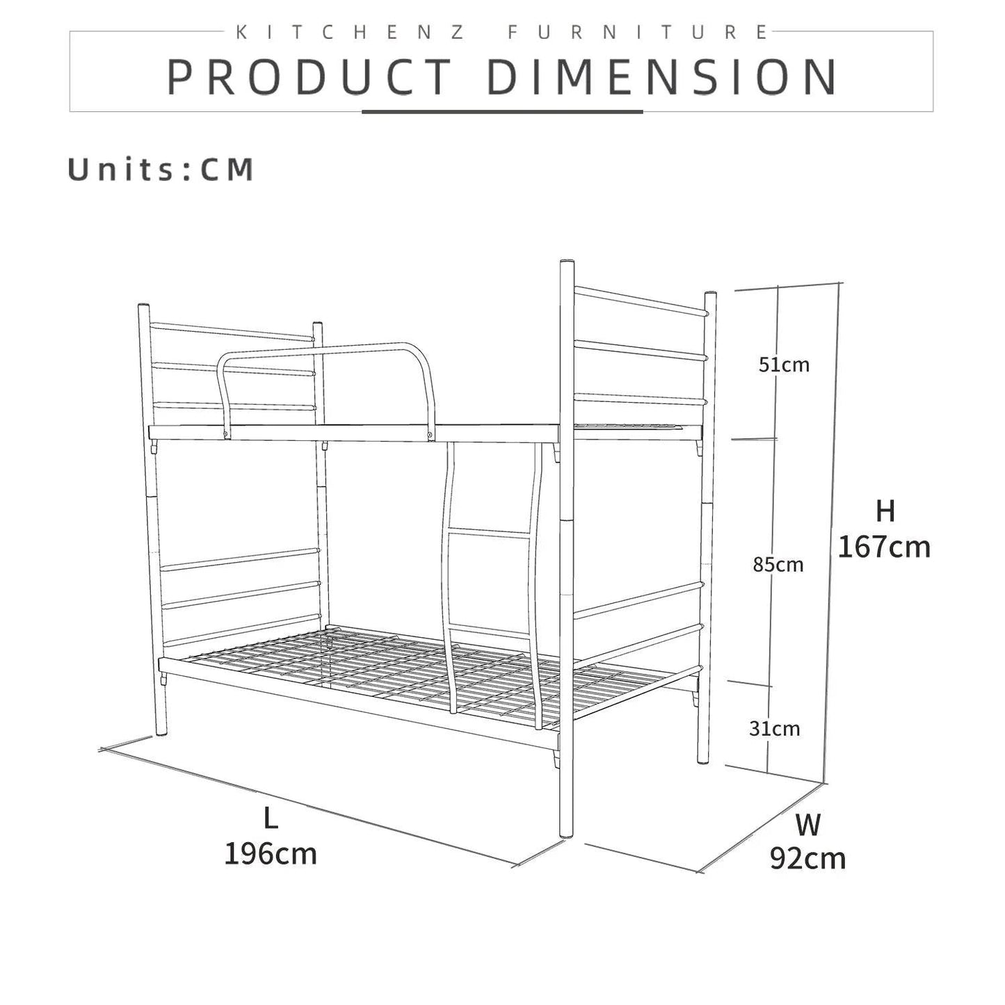 6.4FT Double Decker Single Metal Bed Frame / White Colour - Thebrands