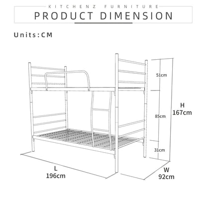 6.4FT Double Decker Single Metal Bed Frame / White Colour - Thebrands