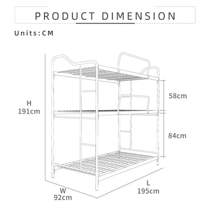 6.3FT 3Decker Bed Frame / Single / White Colour