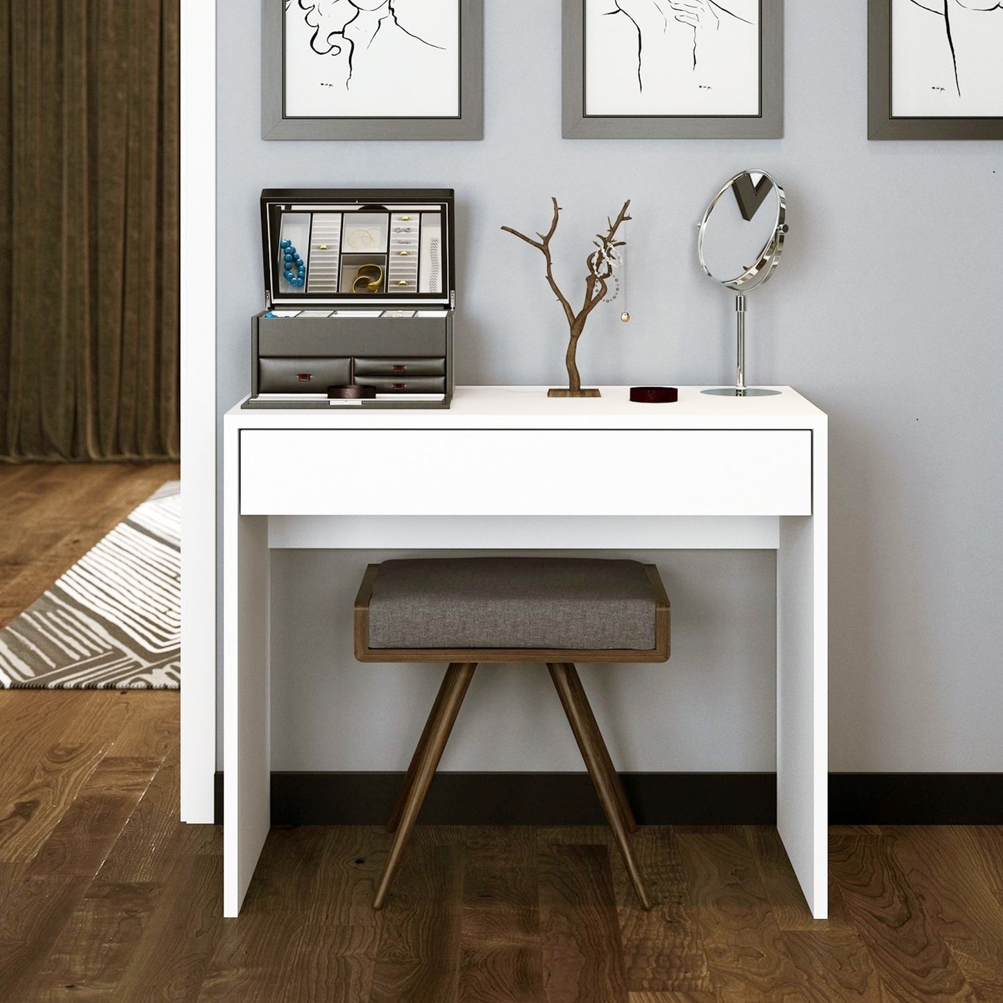 Novella Mode Make-Up Table With Drawers, White (QM4-121)