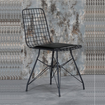 Rozalin 4-Person Black Marble Look Metal dinning Table Set With Black Wire Chairs 80X120 CM (ZS4-148)