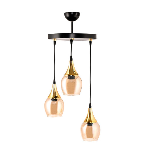 Dede Embudo Triple Tray Pendant Light Chandelier, Gold Huni Honey DE6-309