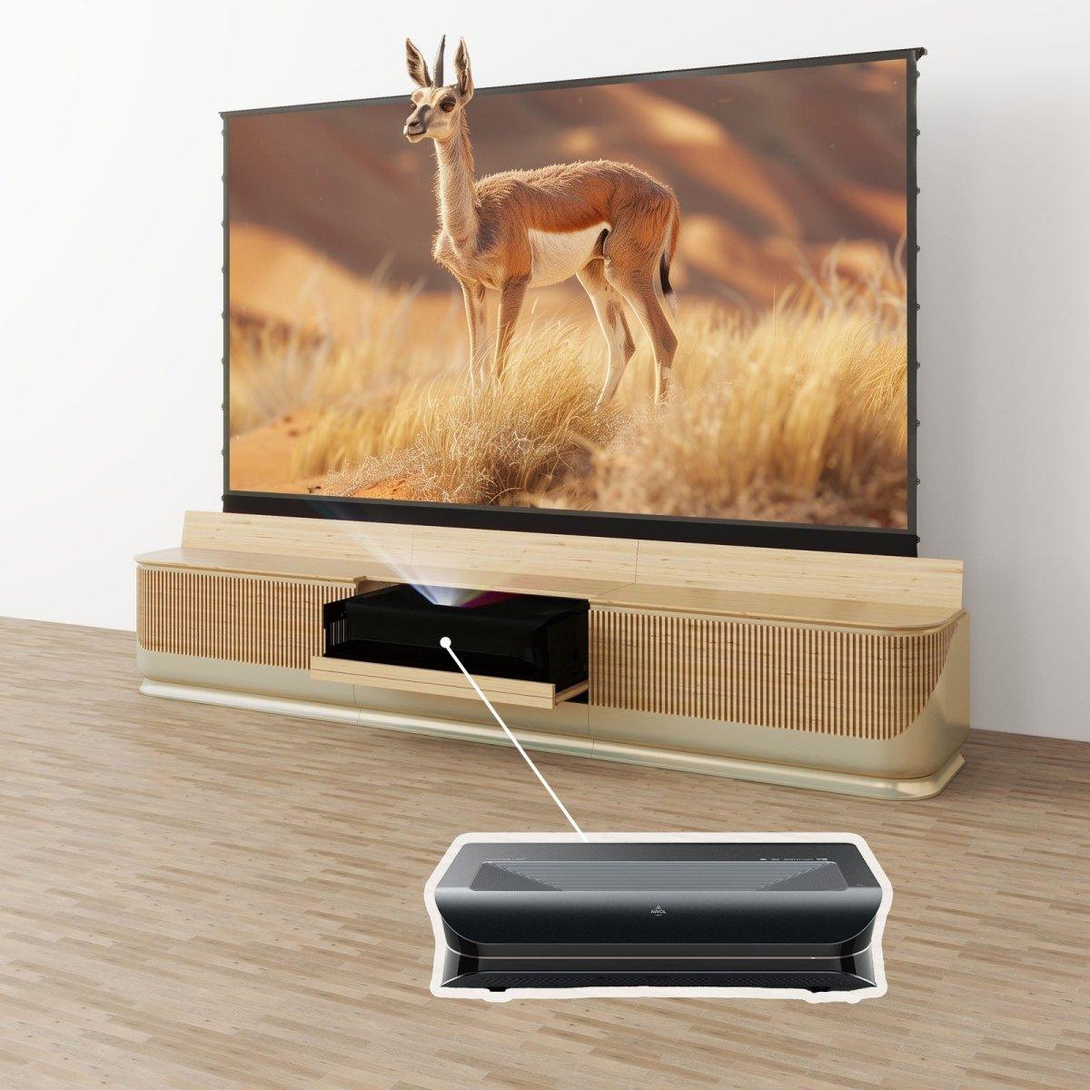 VIVIDSTORM Bundle-Projector&Screen&2024 New Fully Concealed Premium Motorized Laser TV Cabinet DUNE-Limited Edition