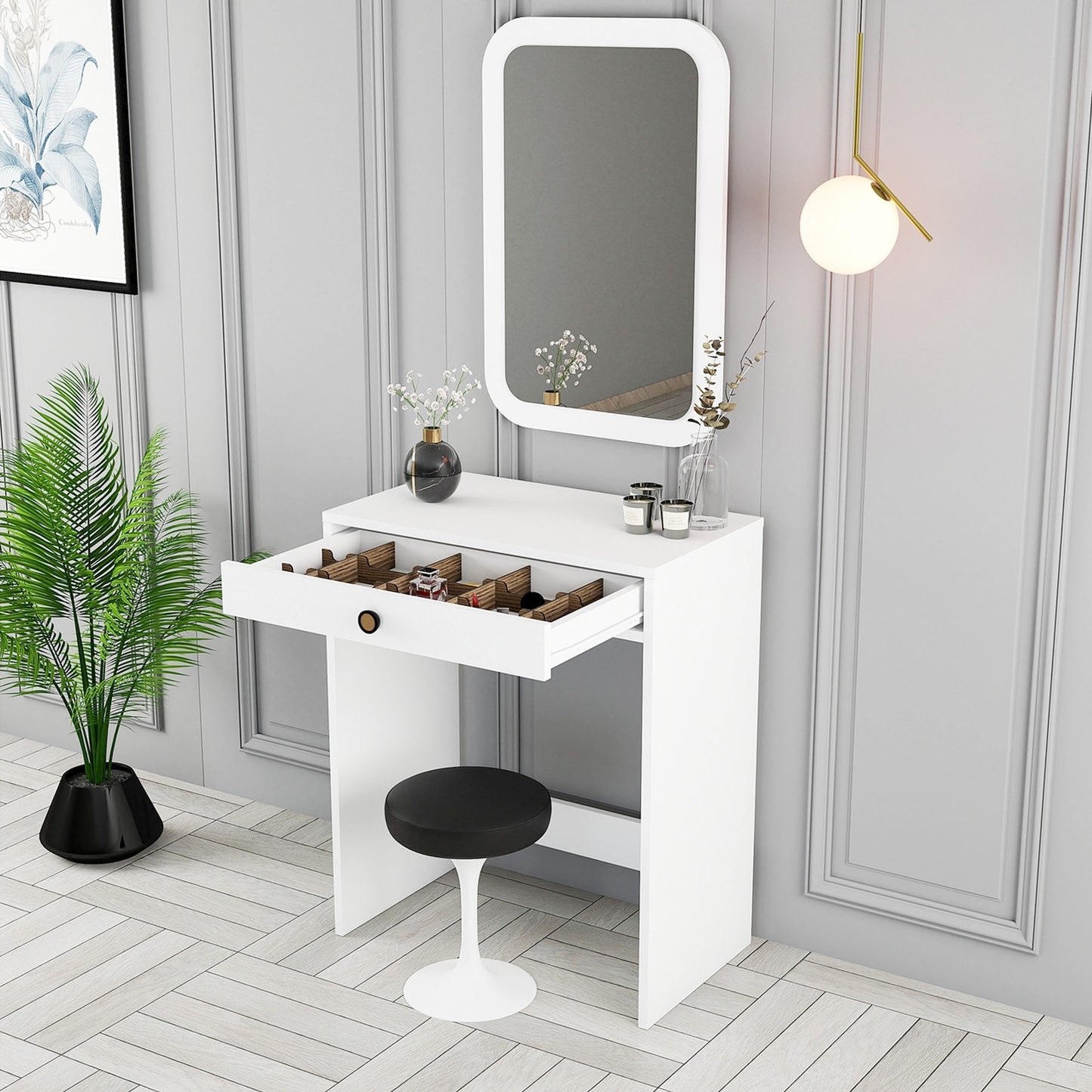 Lisbon Mini Makeup Table, Mirror, White (VC3-801)