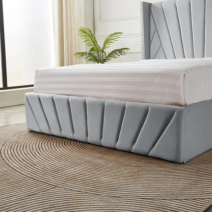 Queen Size velvet fabric Storage Bed- Light Grey (152*190)