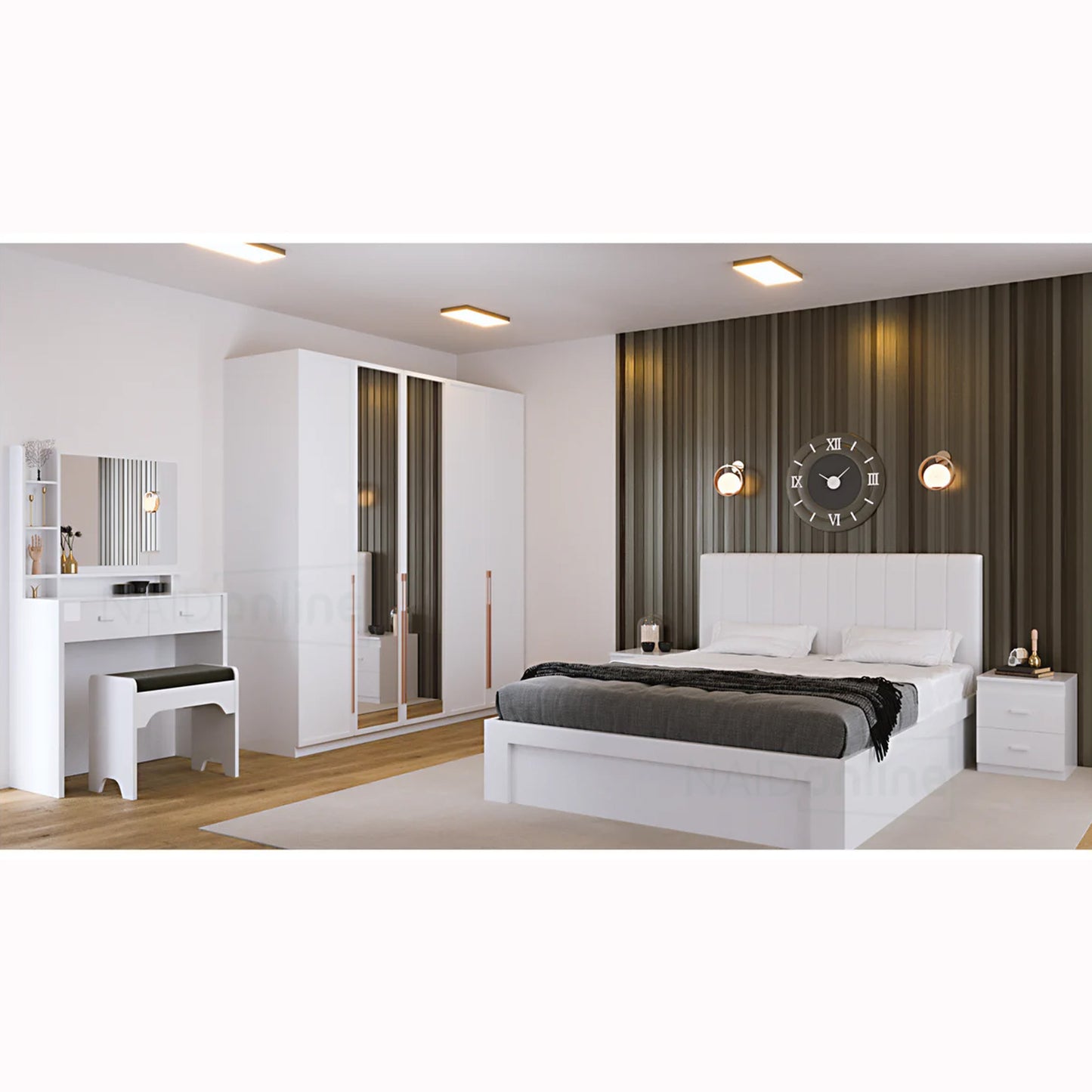 Queen Bedroom Set 4PC (with Storage Bed) Lacquer White