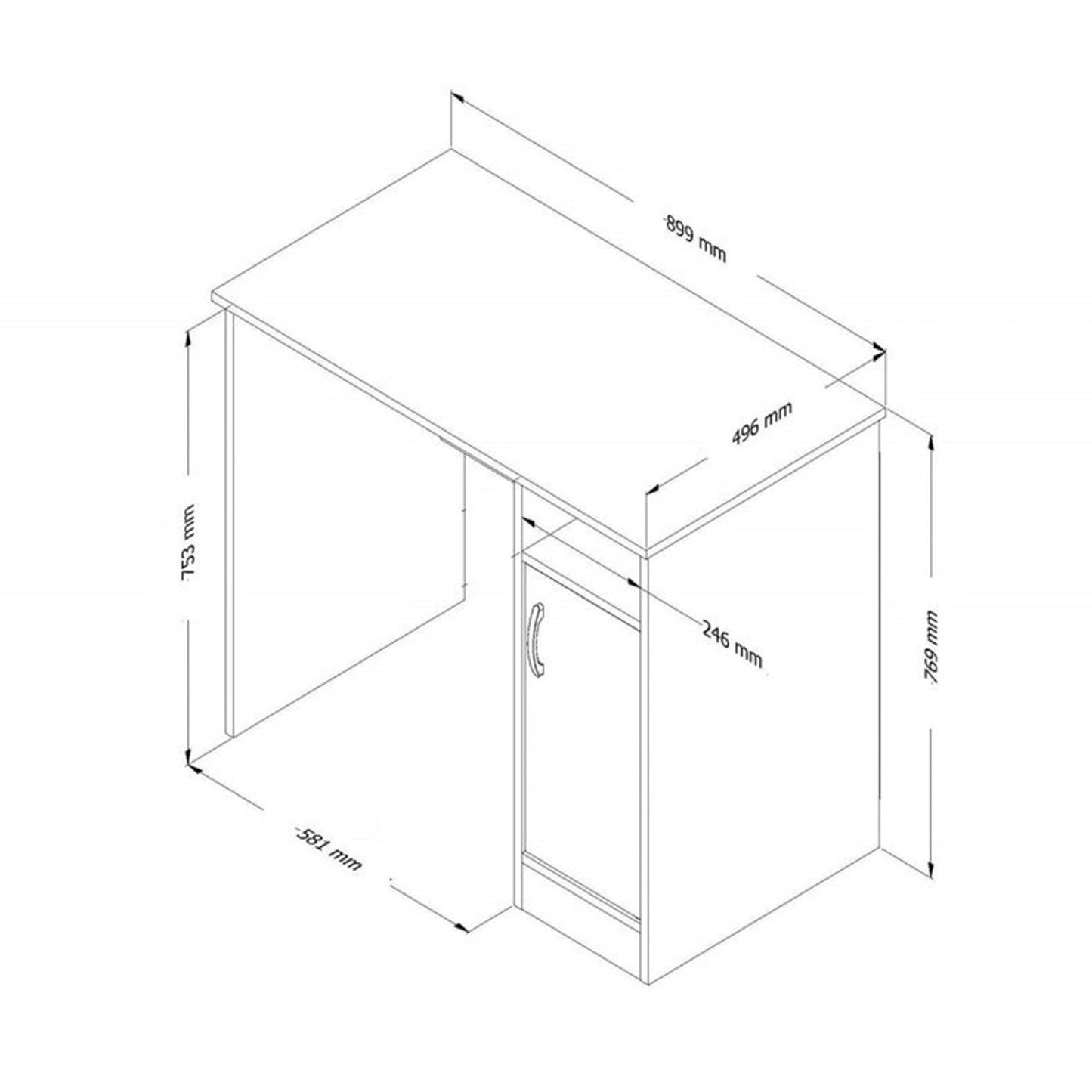 Study Desk, 90 CM, White (DU3-481) 90CM / Made in Eu