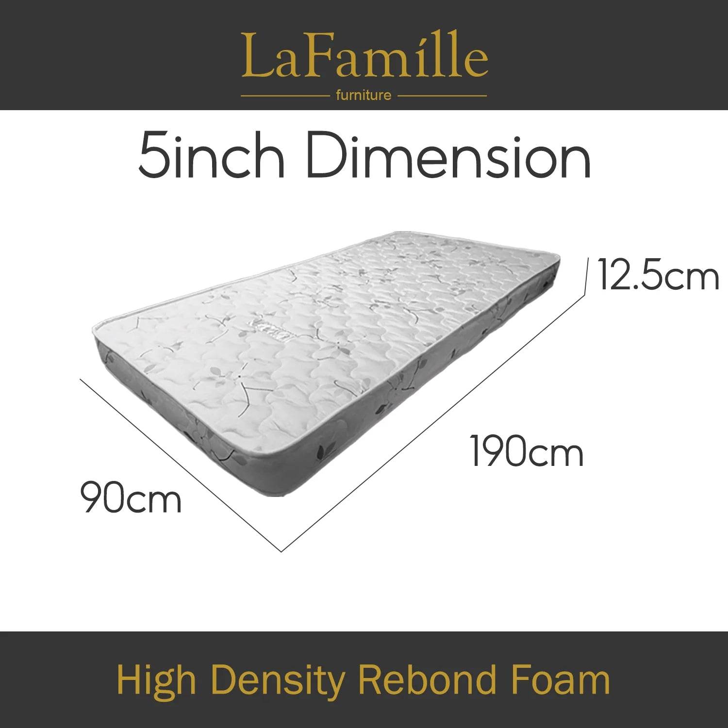 3FT Single Size Foam Mattress 3x5Inch (L190cm x W90cm x H12.5cm) - Thebrands
