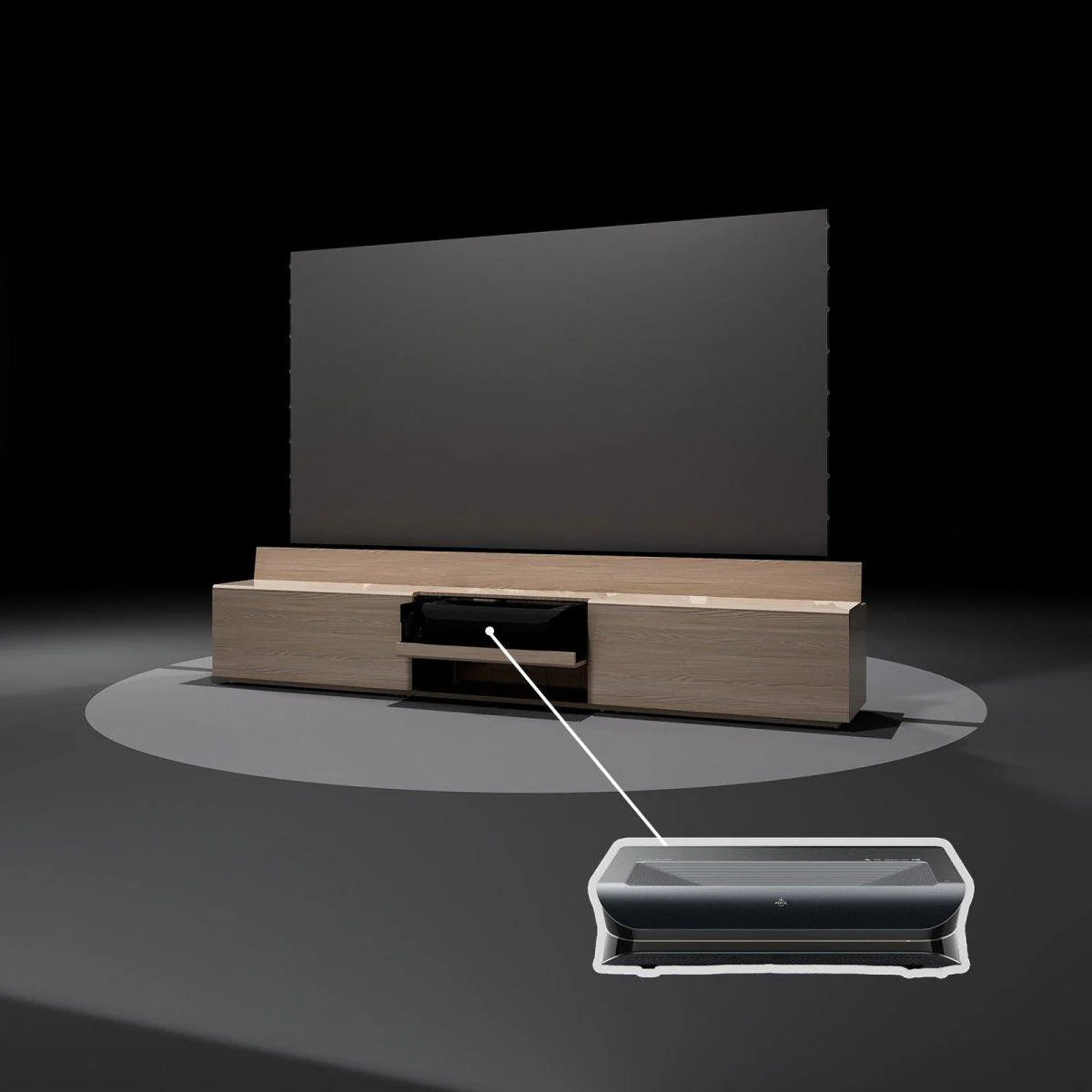 VIVIDSTORM Bundle - Projector & Screen & Fully Concealed Motorised Laser TV Cabinet Paris