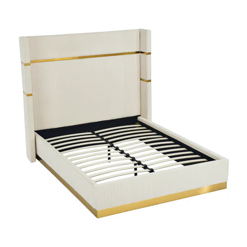 Queen Size velvet fabric Bed- Cream (152*190) P110