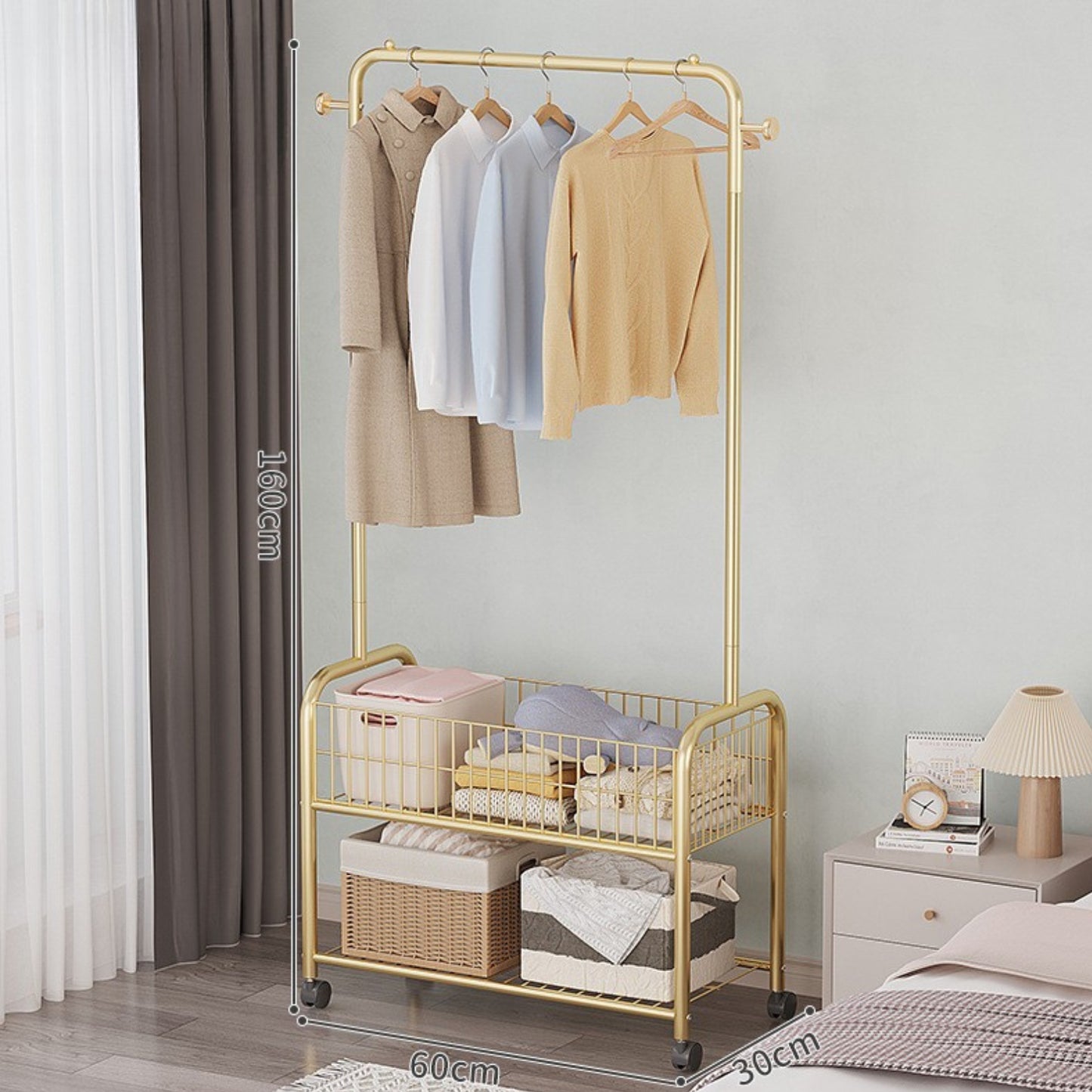 Clothes Rack - 60Cm Gold + Basket
