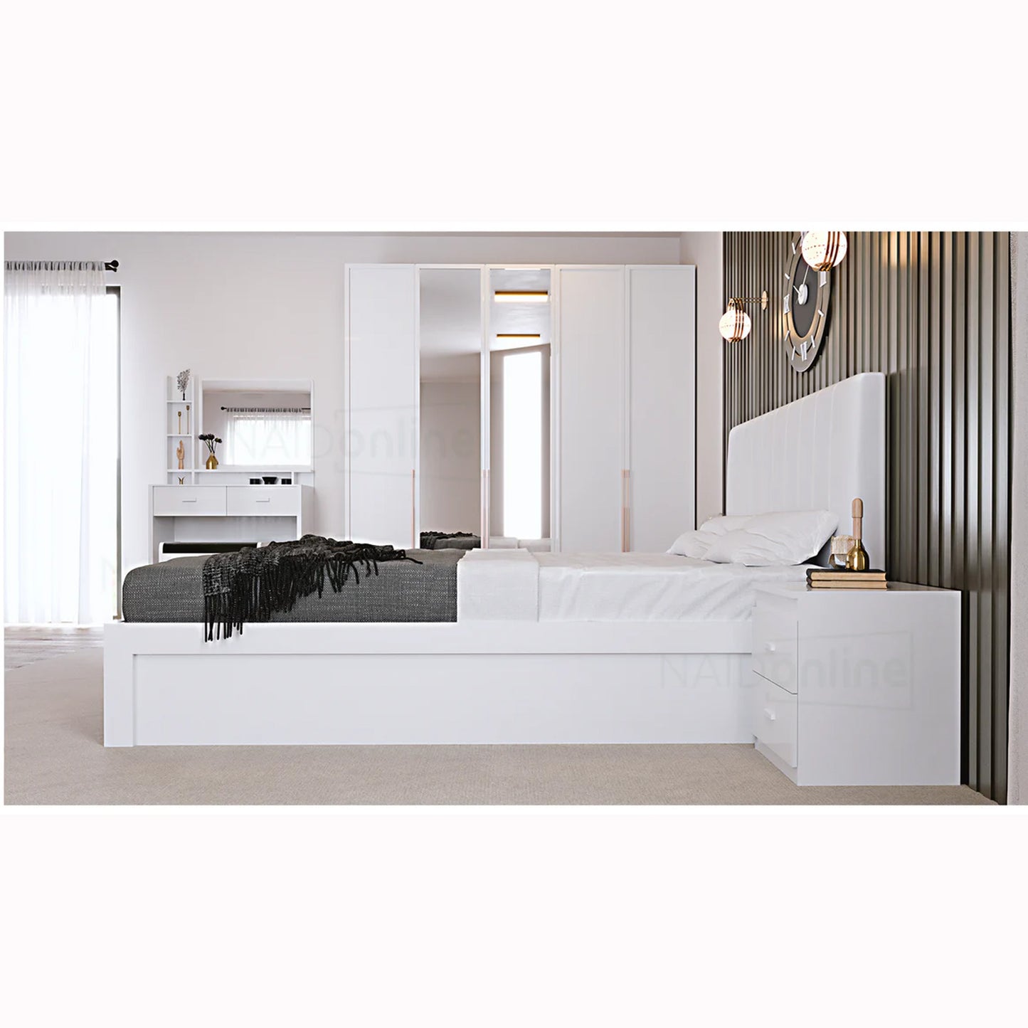 Queen Bedroom Set 4PC (with Storage Bed) Lacquer White