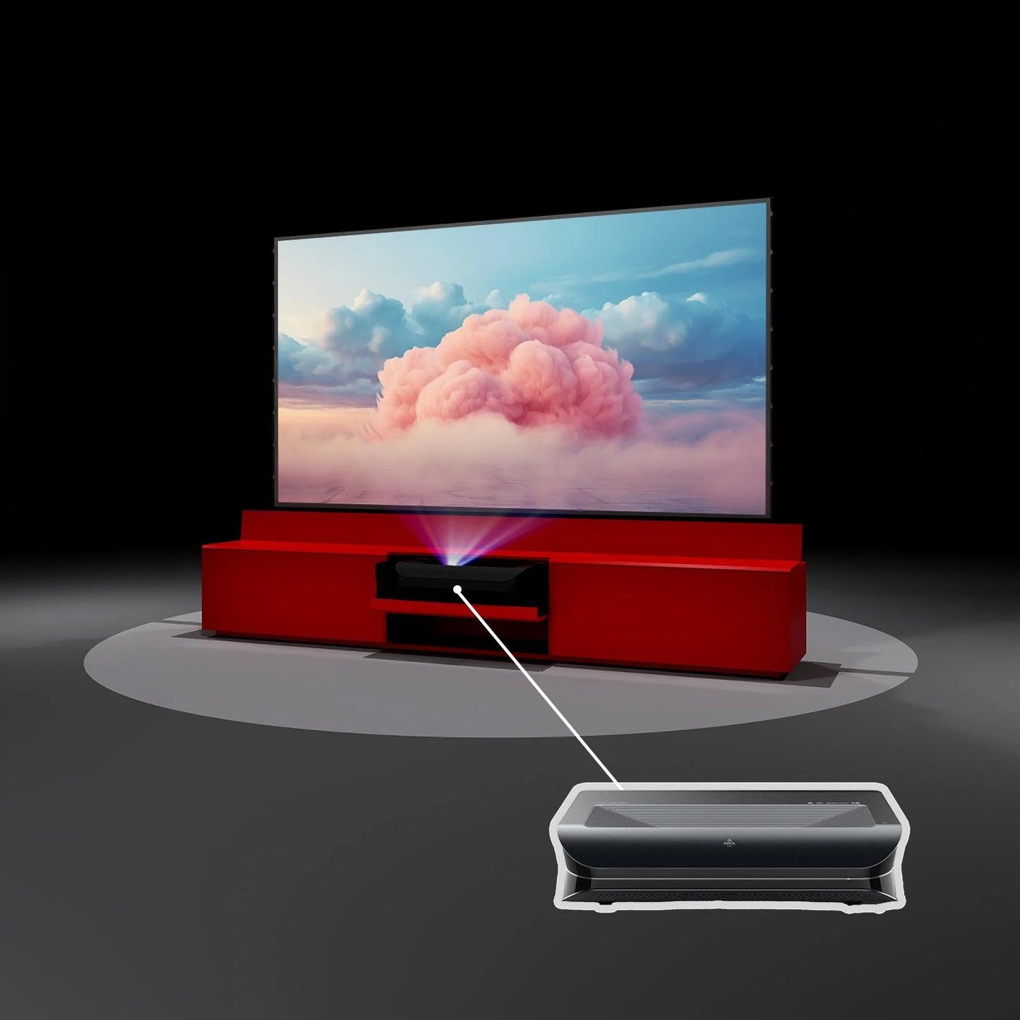 VIVIDSTORM Bundle - Projector & Screen & Fully Concealed Motorised Laser TV Cabinet Paris