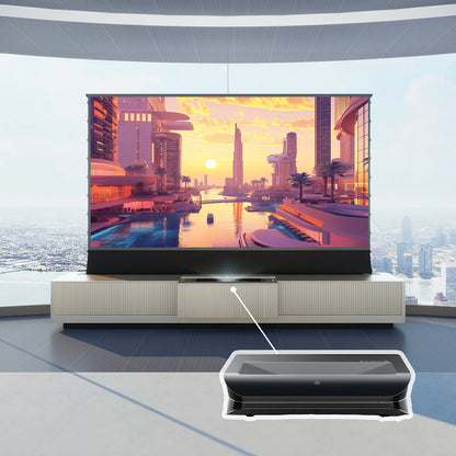 VIVIDSTORM Bundle - Projector & Screen & VIVIDSTORM Motorized Laser TV Cabinet Geneva