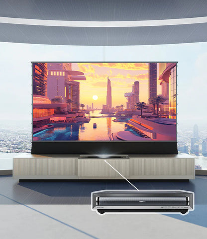 VIVIDSTORM Bundle - Projector & Screen & VIVIDSTORM Motorized Laser TV Cabinet Geneva