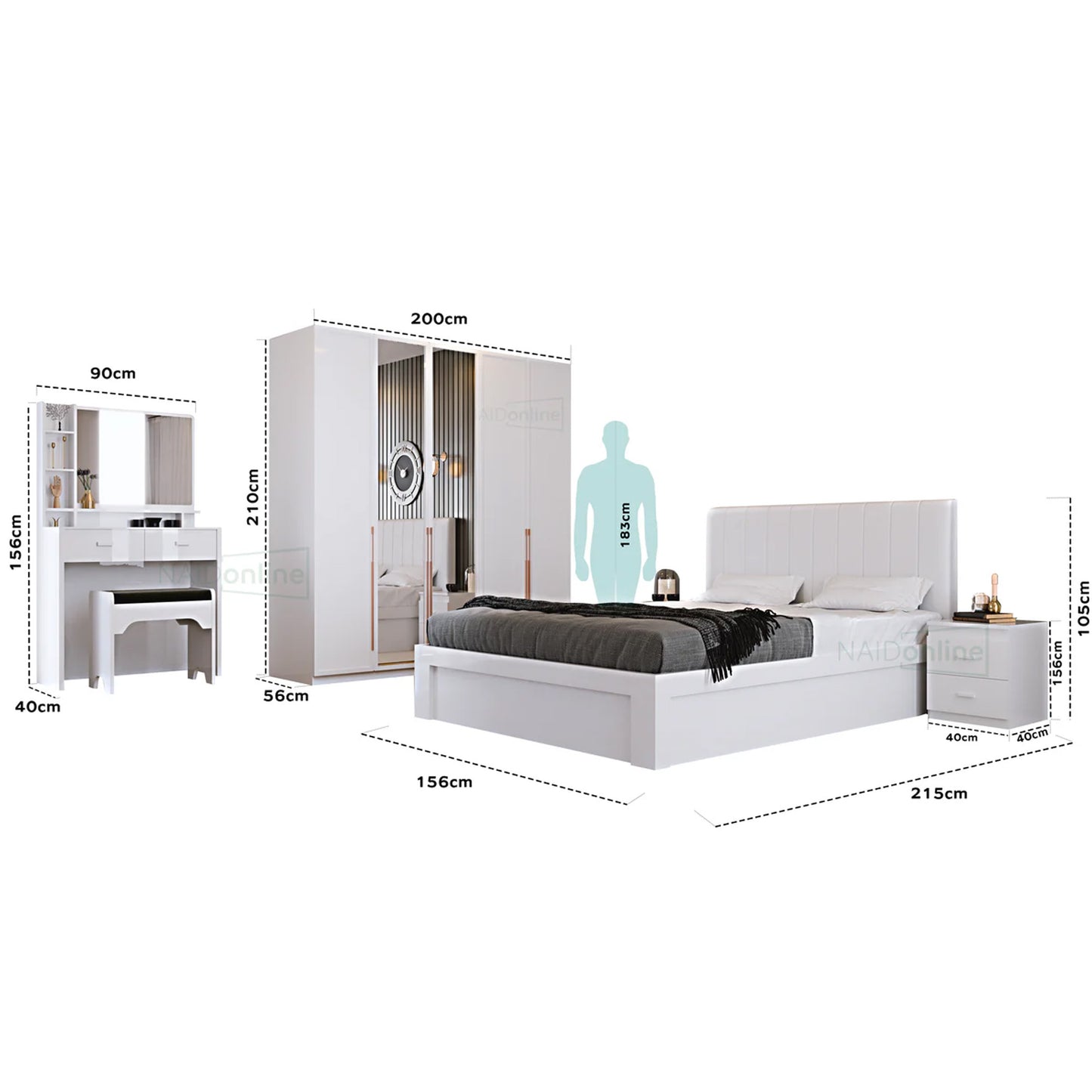 Queen Bedroom Set 4PC (with Storage Bed) Lacquer White