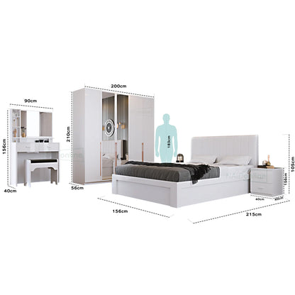 Queen Bedroom Set 4PC (with Storage Bed) Lacquer White