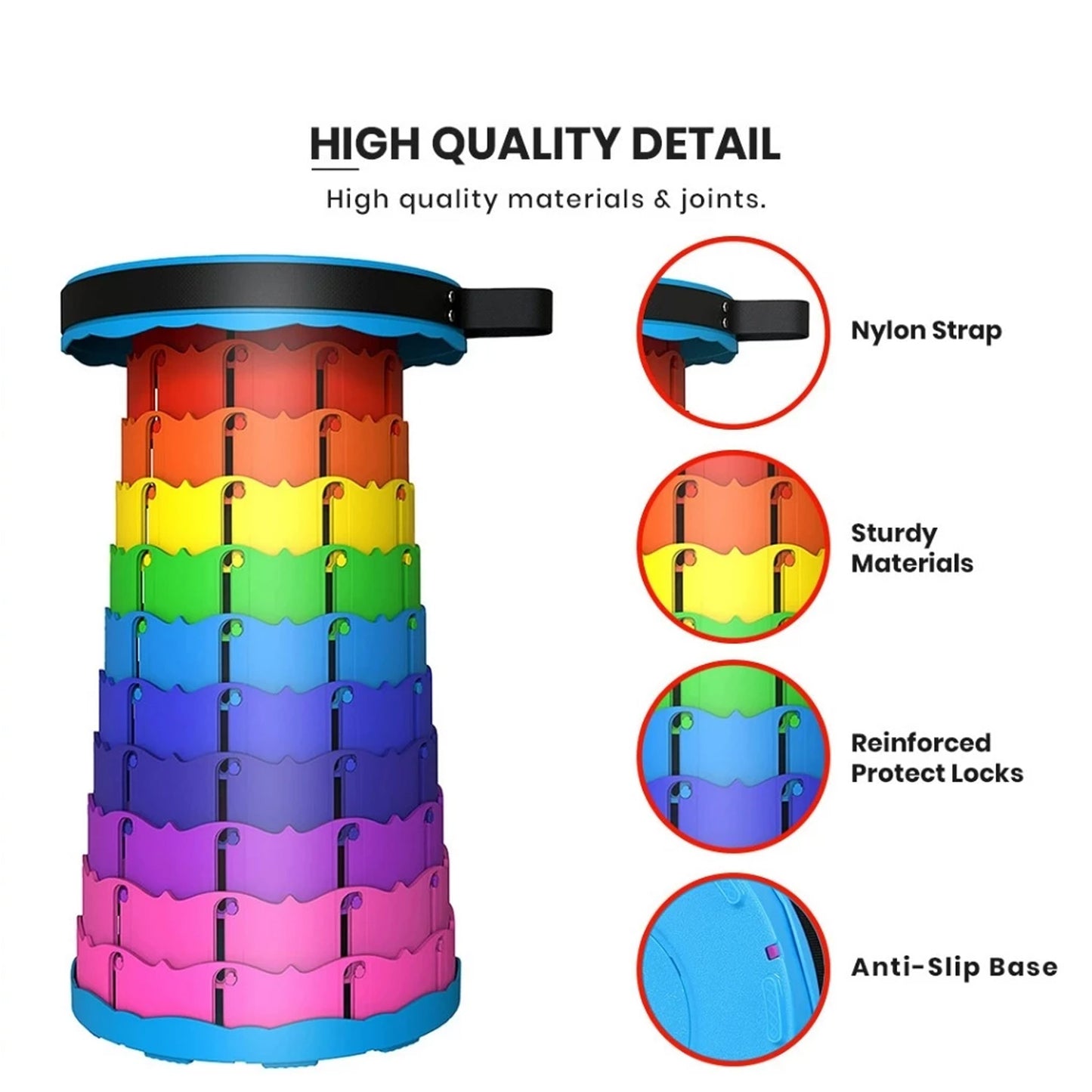 Outdoor Foldable Telescopic Stool - Blue + Black