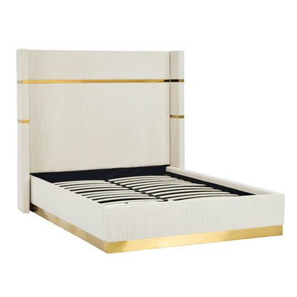 Queen Size velvet fabric Bed- Cream (152*190) P110