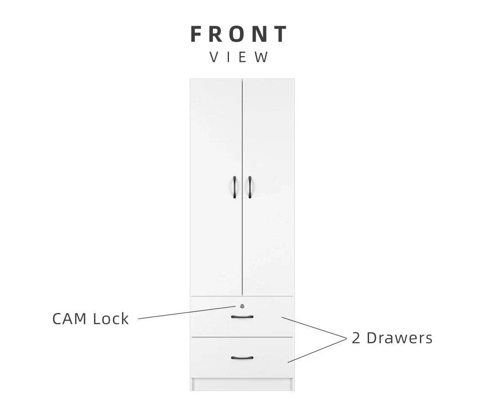 2 Door Wardrobe with 2 Drawer / White Colour (L60cm x W41cm x H179cm) - Thebrands