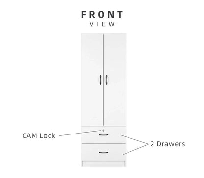 2 Door Wardrobe with 2 Drawer / White Colour (L60cm x W41cm x H179cm) - Thebrands