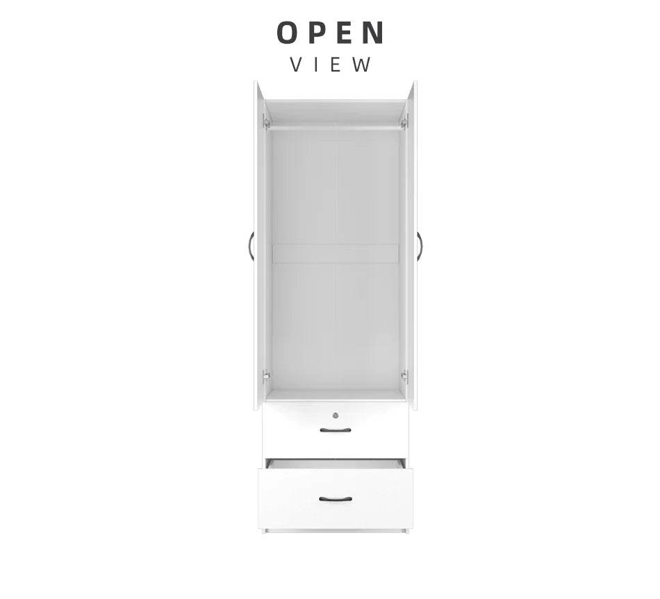 2 Door Wardrobe with 2 Drawer / White Colour (L60cm x W41cm x H179cm) - Thebrands
