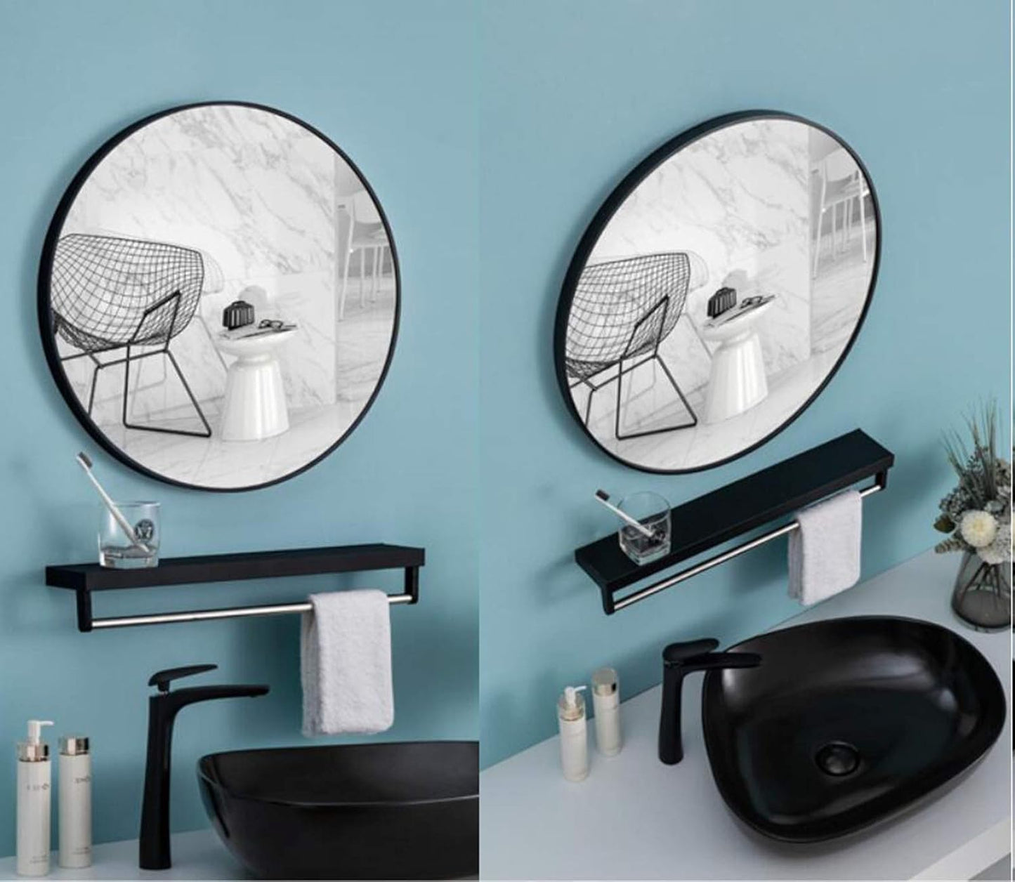 Round Bathroom Mirror -WH - 60 - Shelf