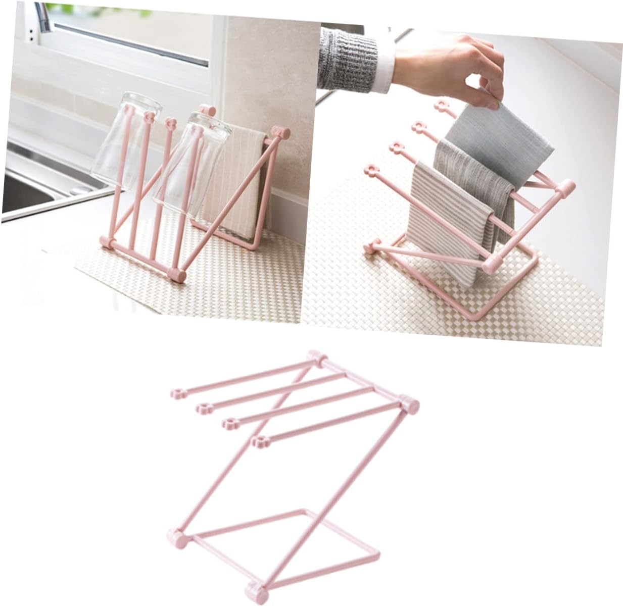 Foldable Vertical Rags Kitchen Towels Hanger - Pink
