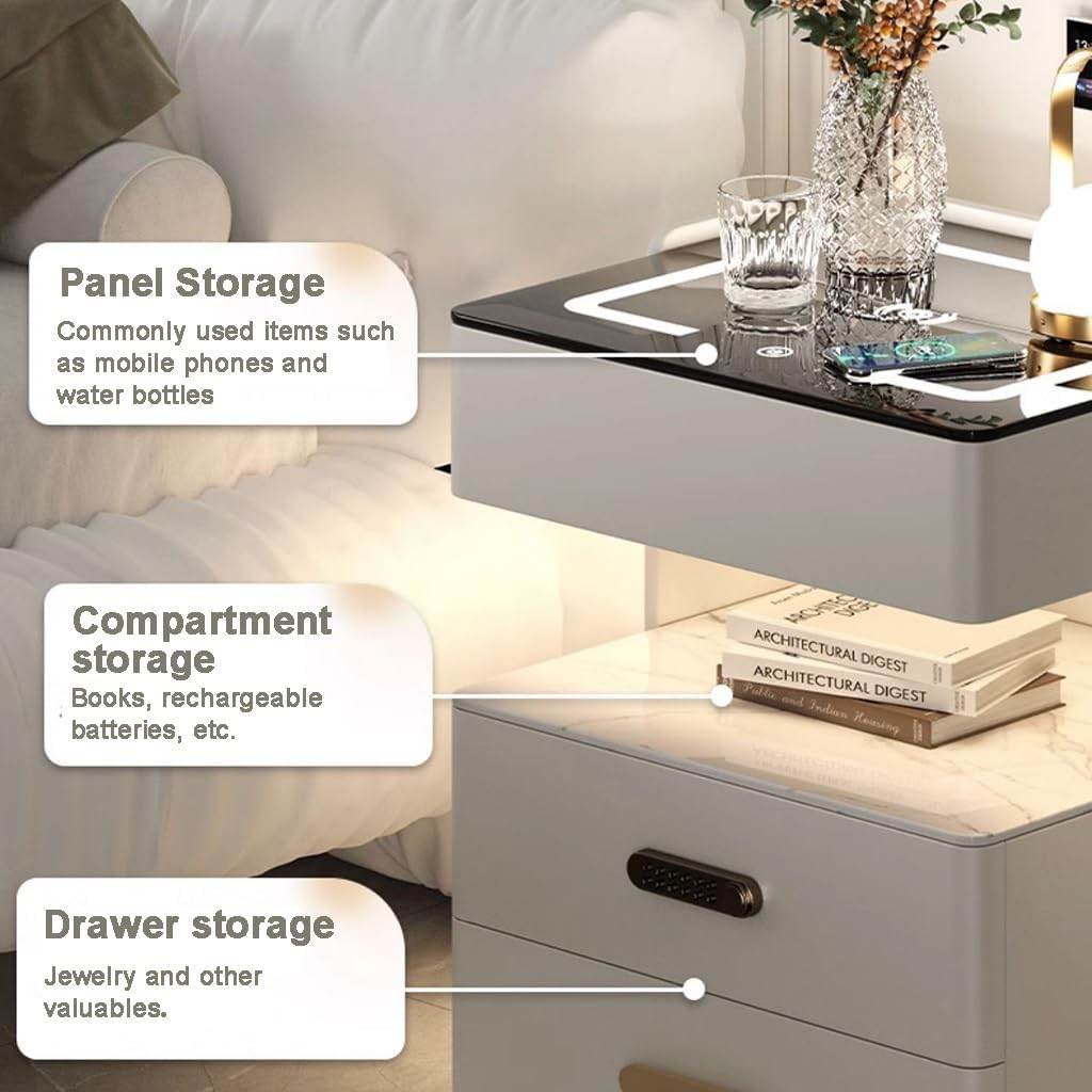 Smart Bedside Table with Wireless Charging Leather Nightstands - Thebrands