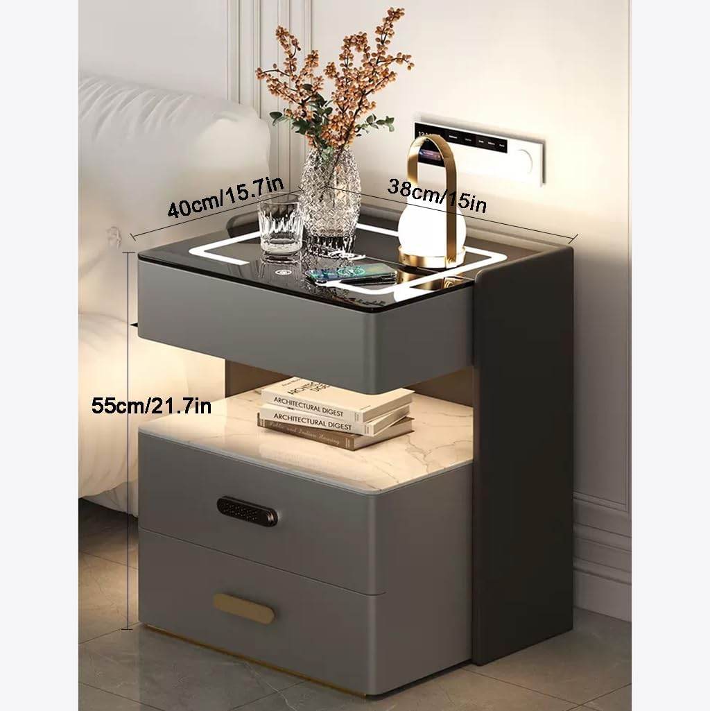 Smart Bedside Table with Wireless Charging Leather Nightstands - Thebrands
