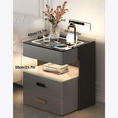 Smart Bedside Table with Wireless Charging Leather Nightstands - Thebrands