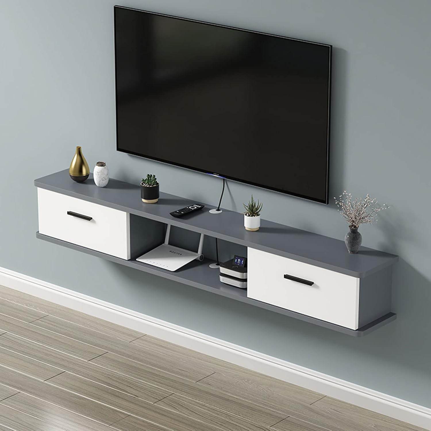 DSQ0426 WALL TV CABINET (GREY WHITE / 150*20*18H) - Thebrands