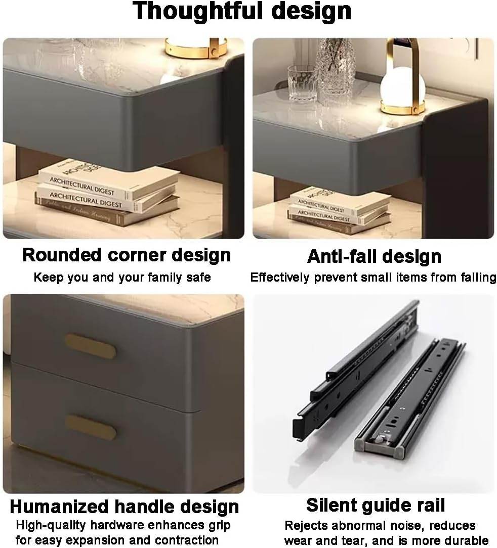Smart Bedside Table with Wireless Charging Leather Nightstands - Thebrands