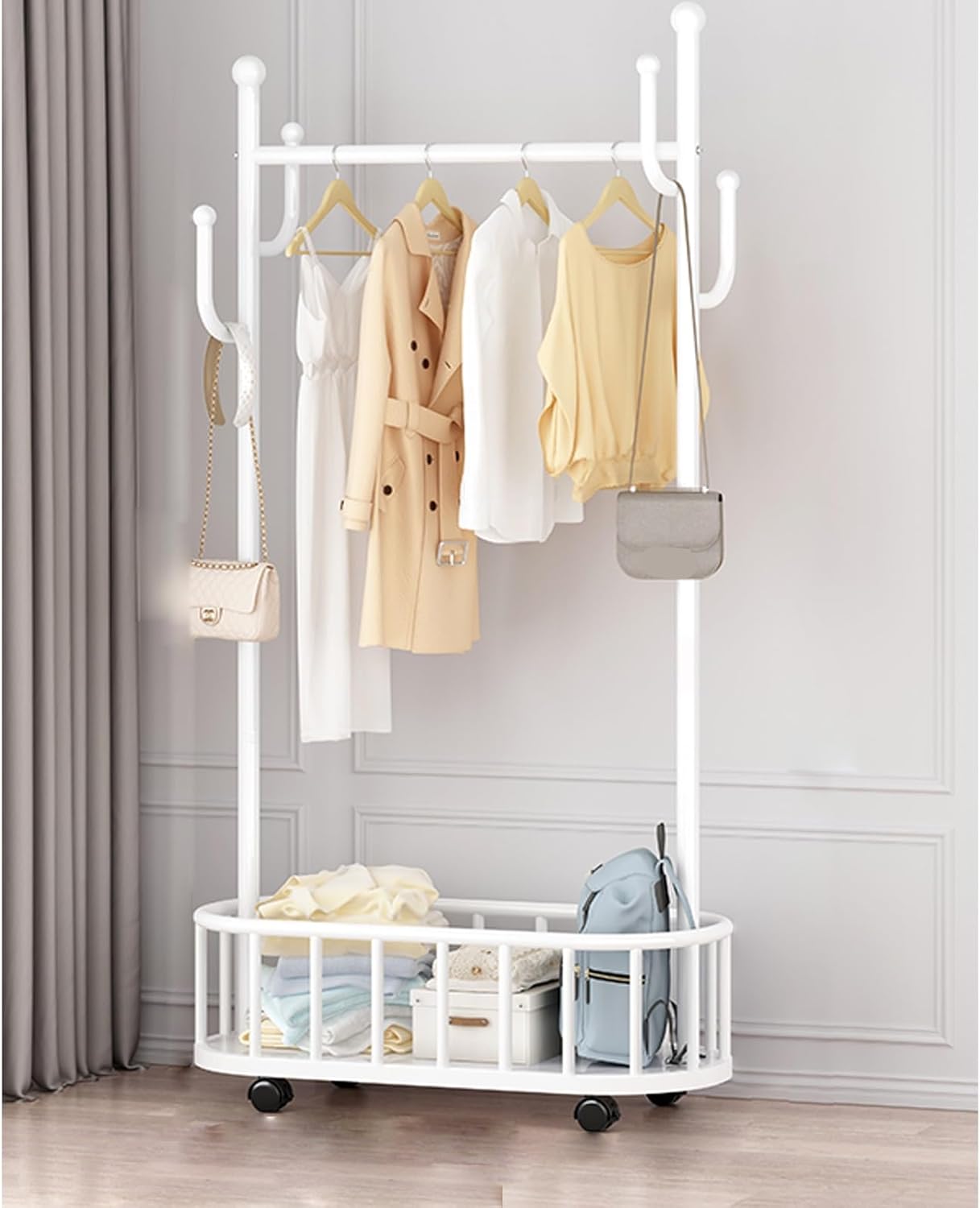 Cloth Rack With Basket Storage 80cm - White