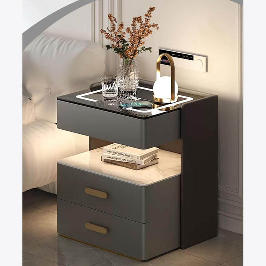 Smart Bedside Table with Wireless Charging Leather Nightstands - Thebrands