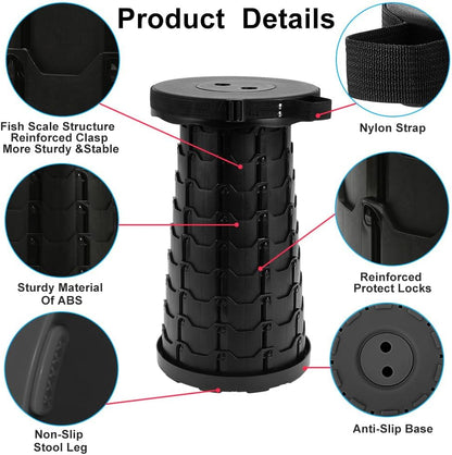 Outdoor Foldable Telescopic Stool - Black
