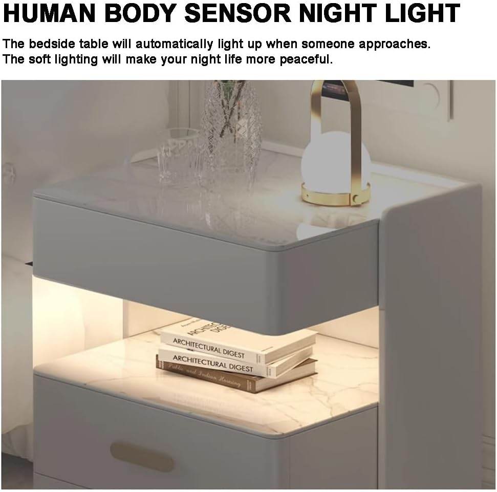 Smart Bedside Table with Wireless Charging Leather Nightstands - Thebrands