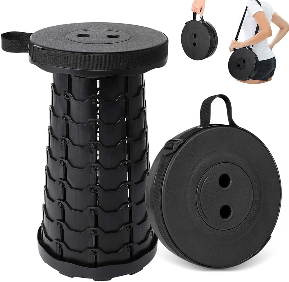 Outdoor Foldable Telescopic Stool - Black