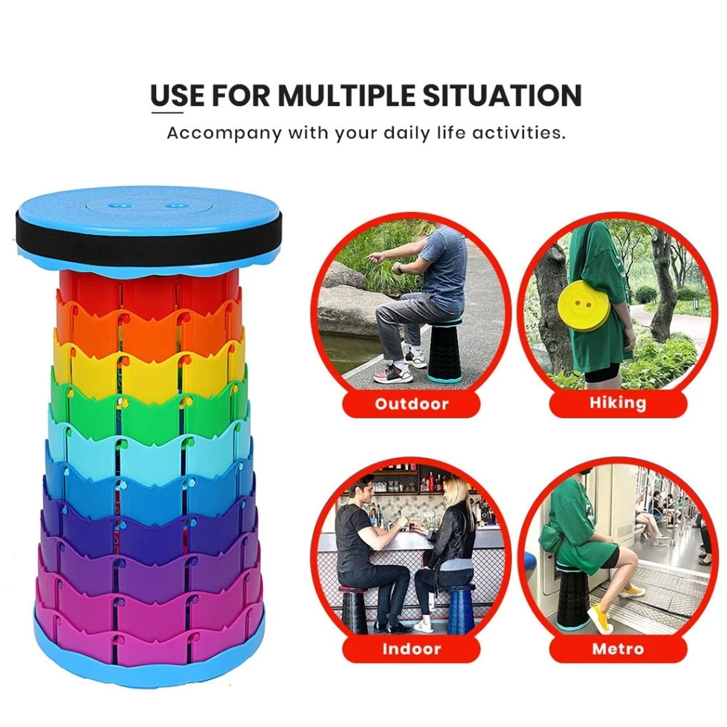 Outdoor Foldable Telescopic Stool - Blue + Black