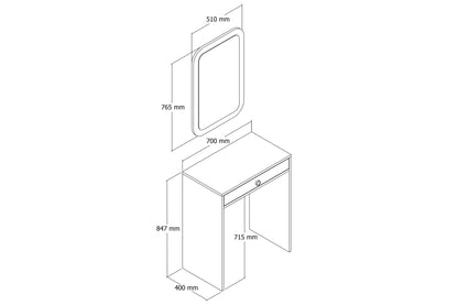 Lisbon Mini Makeup Table, Mirror, White (VC3-801)