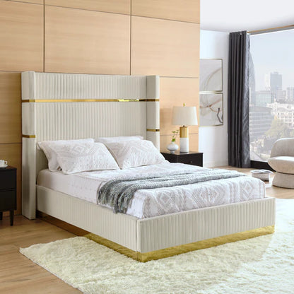 Queen Size velvet fabric Bed- Cream (152*190) P110
