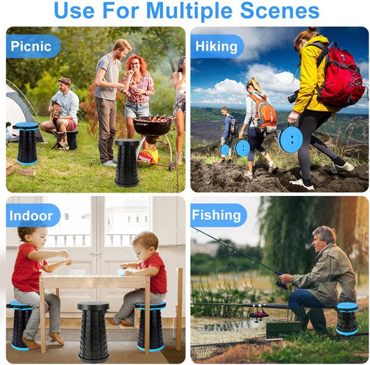 Outdoor Foldable Telescopic Stool - Black