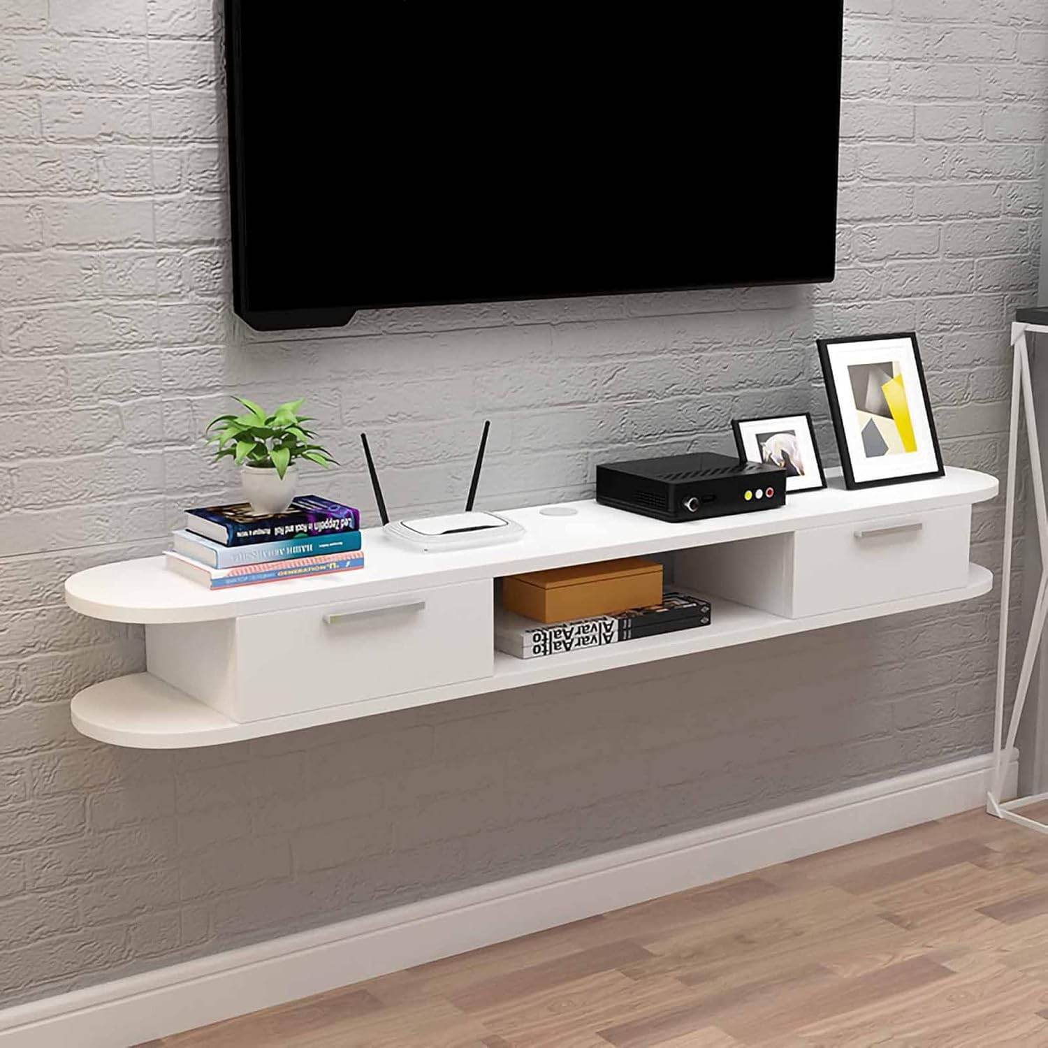 DSQ0426 WALL TV CABINET (FULL WHITE / 150*20*18H) - Thebrands
