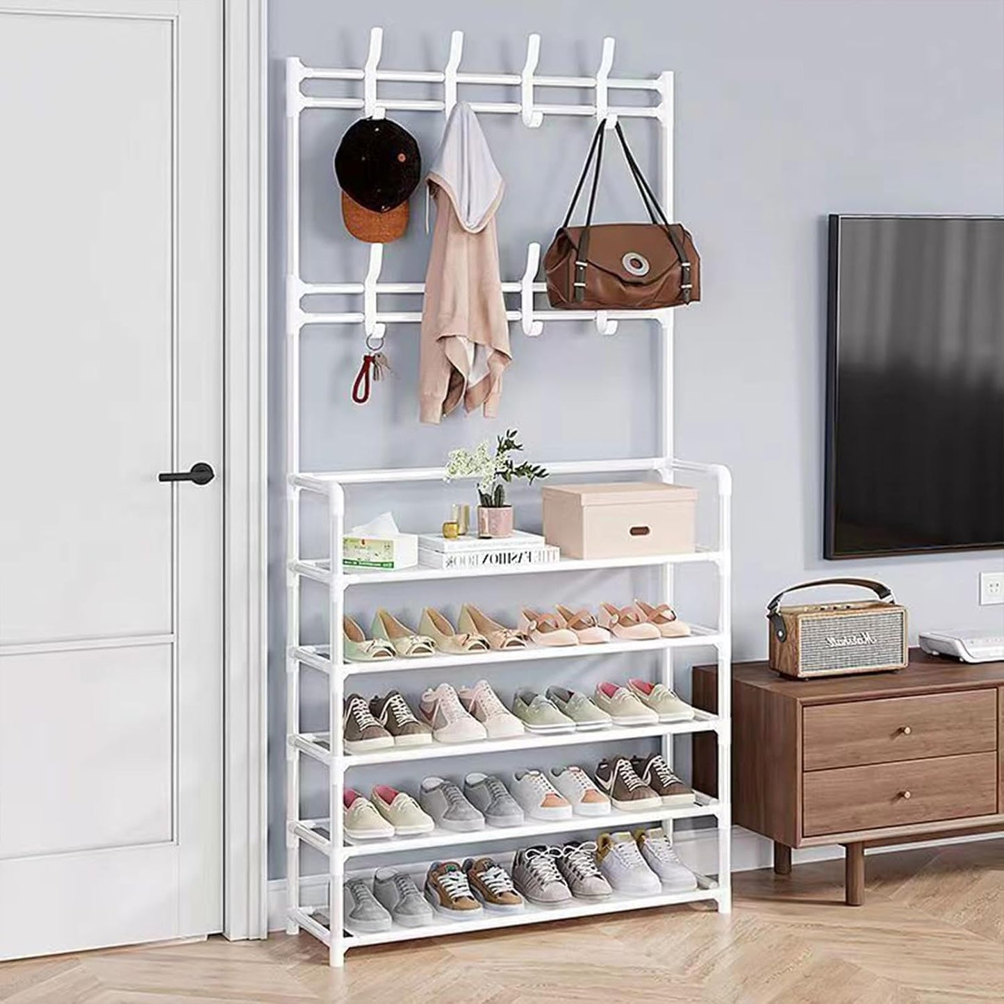 5 Layer Shoe Cloth Rack 5 Tier - White
