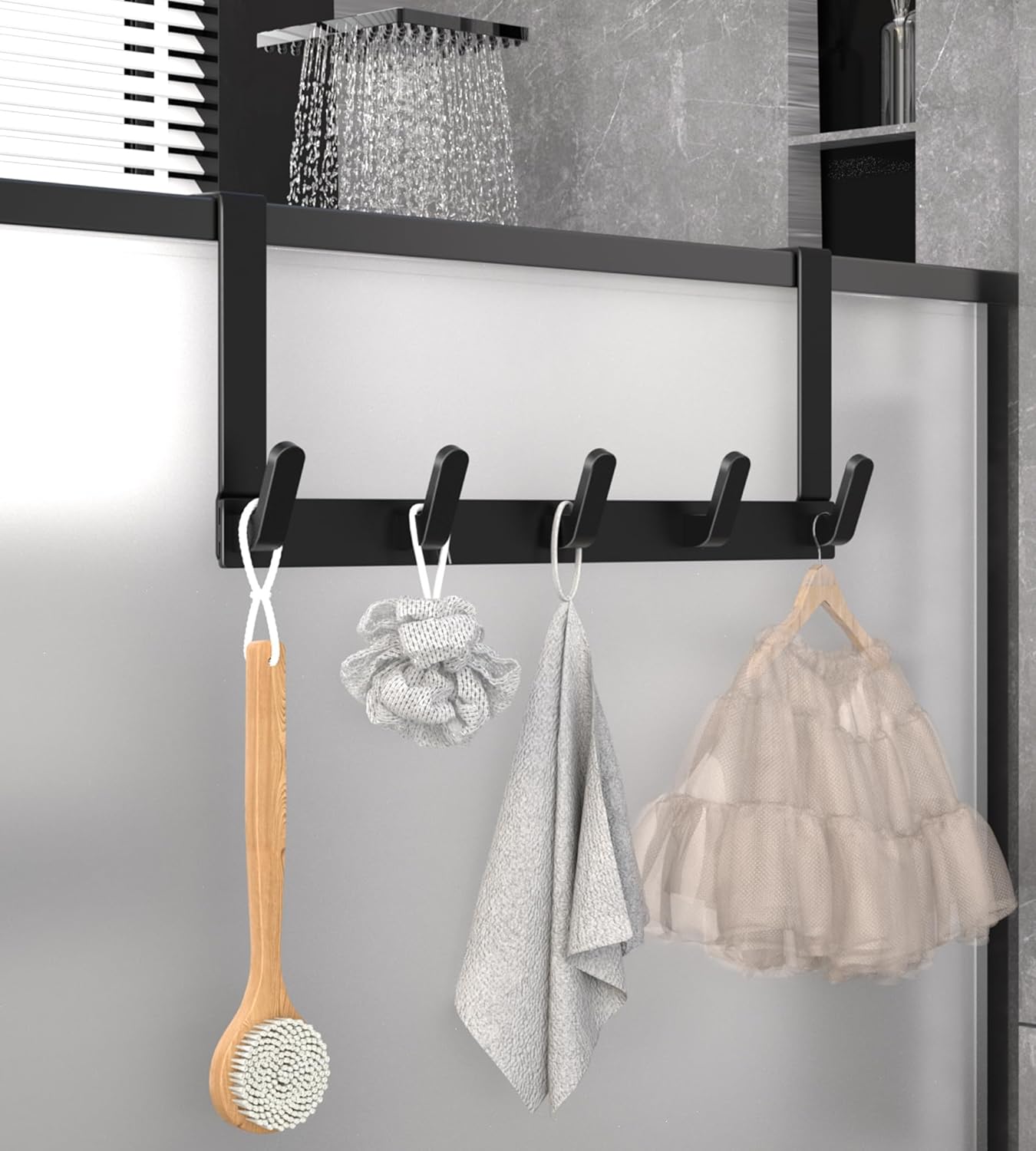 GCGJ Aluminum Door Rear Hook 5 Hooks - Black