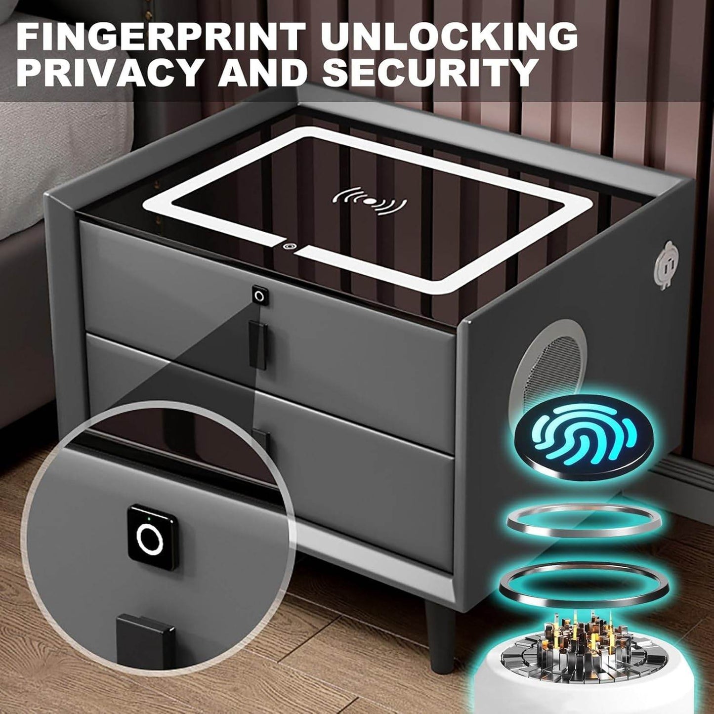 Modern nightstand smart bedside table with wireless usb charging and speakers - Thebrands