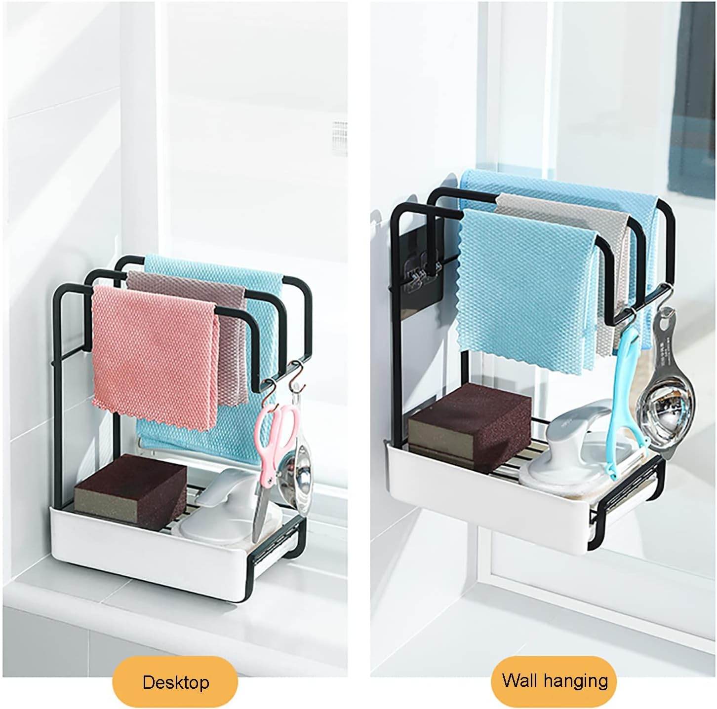 Rack Drainer for Kitchen Towel, Sponge and Soap Black - Thebrands