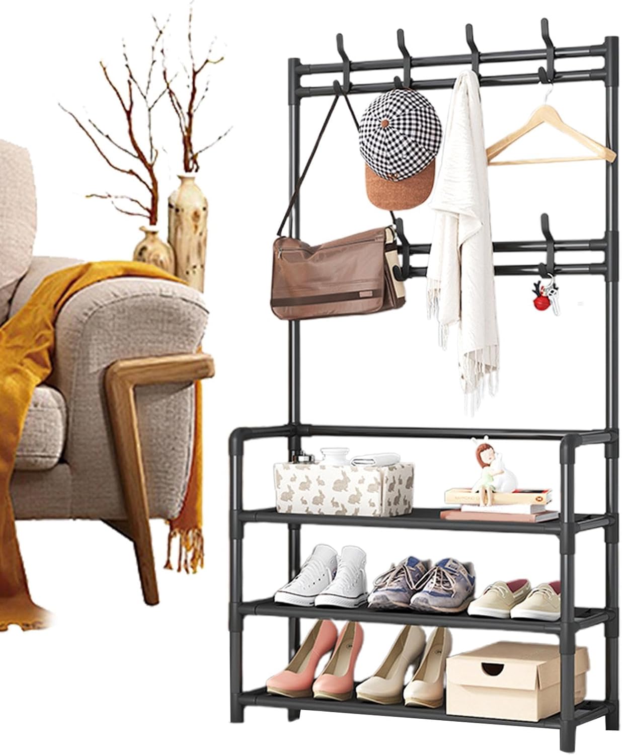 Shoe Rack Shelf 3 Tier - Black (60CM x 26CM x 138CM)