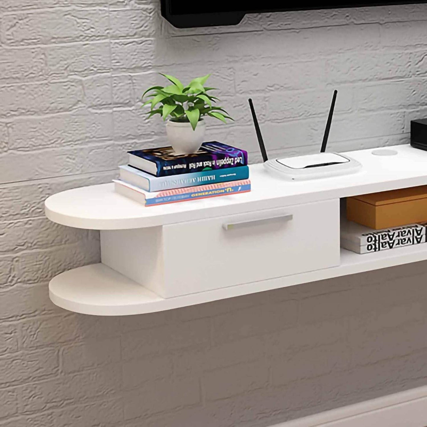 DSQ0426 WALL TV CABINET (FULL WHITE / 150*20*18H) - Thebrands